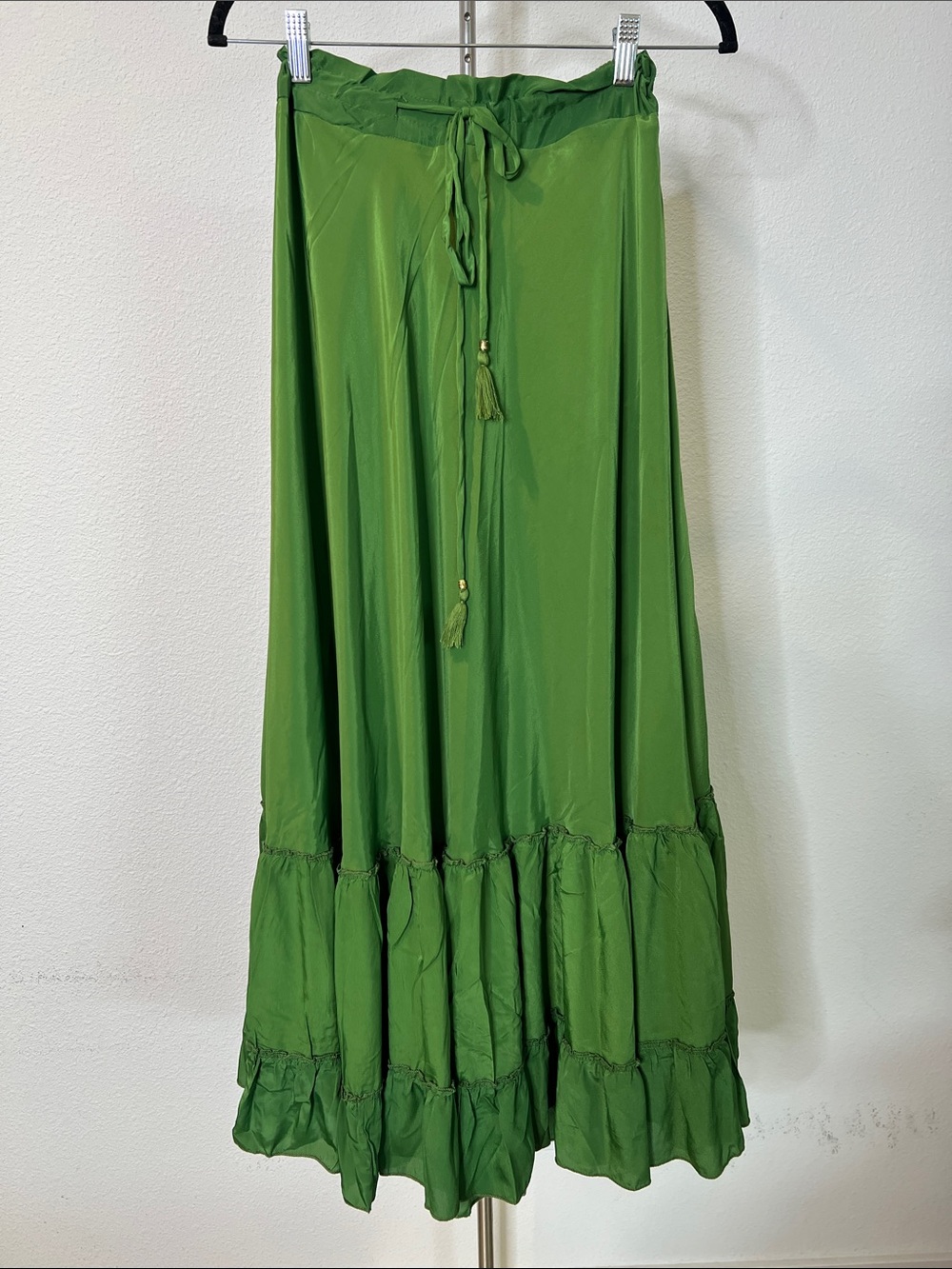 Karma Highway Green Tiered Maxi Skirt with Tassel Tie